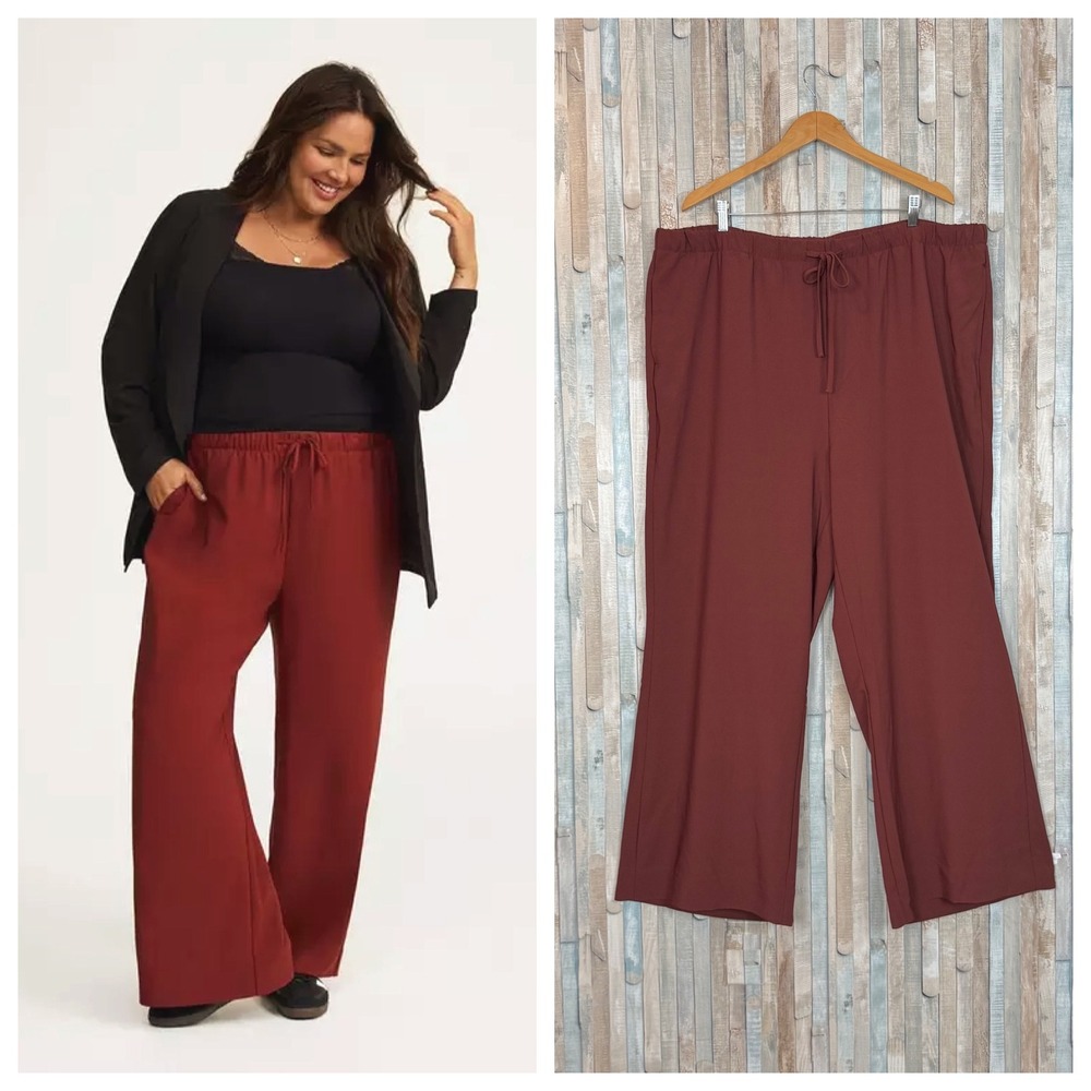 New Torrid Studio High-Rise Wide Leg Pull-On Crepe Pant Brick Red Plus Size 3X 3